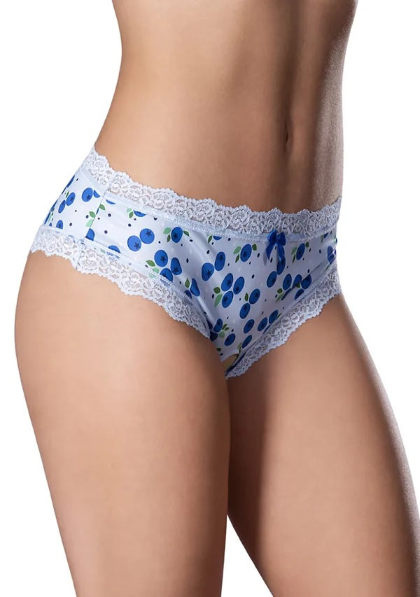 Sweet Treats Crotchless Boy Short 2XL Blueberry featuring playful fruit design and lace trim.