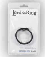 Lords Of The Ring Boromir Cock Ring displayed in packaging, featuring genuine leather for enhanced erection.