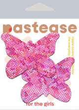 Pastease Butterfly Shattered Disco Ball in pink glitter, adhesive nipple covers for a fun and playful look.