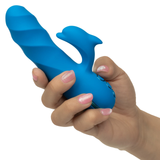 California Dreaming Summer Lovin' Frisco Fantasy Vibrator held in hand showcasing its sleek design and vibrant blue color.