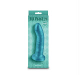 Royals Charlie 6 Inch Silicone Suction Cup Dildo Teal displayed in packaging with a sleek design.