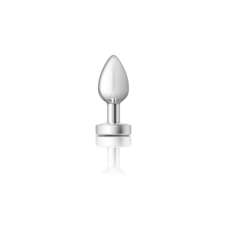 Cheeky Charms Round Teal Small Gunmetal Butt Plug, sleek and body safe anal plug with teardrop shape.
