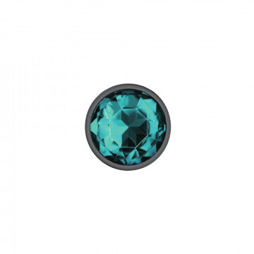 Cheeky Charms Round Teal Small Gunmetal Butt Plug's sparkling round acrylic gemstone in teal.
