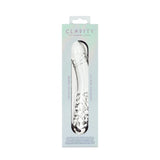 Clarity Glass Dildo Celestial Desire shown in elegant packaging, a 7.4-inch double-ended glass pleasure tool.