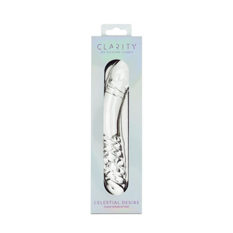Clarity Glass Dildo Celestial Desire packaging showcasing the elegant double-ended design.