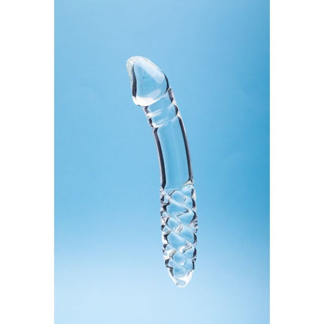 Clarity Glass Dildo Celestial Desire, a handcrafted 7.4-inch double-ended glass dildo for luxurious pleasure.