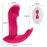 Image of Litty Clitty Remote Control Wearable Vibrator with dimensions for discreet and hands-free stimulation.