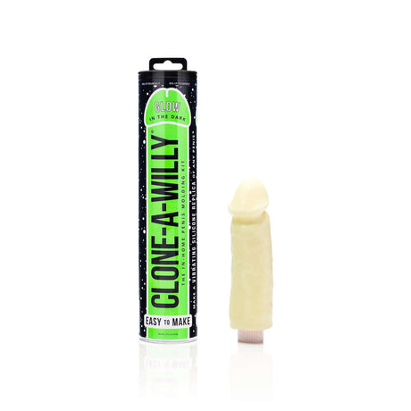 Clone-A-Willy DIY vibrating dildo kit with glow-in-the-dark silicone replica and packaging.