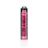 Clone-A-Willy DIY vibrating dildo kit packaging in glow-in-the-dark hot pink color, easy to make replica.