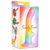 Simply Sweet Ribbed Rainbow Silicone Dildo packaging featuring colorful design and texture for delightful stimulation.