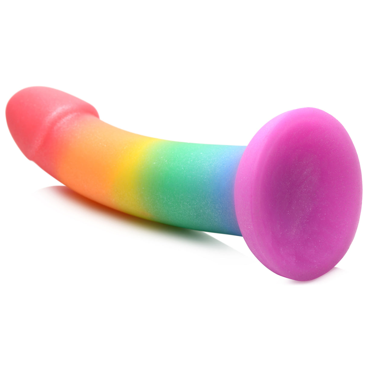 Simply Sweet 6.9 Inch Phallic Rainbow Silicone Dildo showcasing vibrant colors and smooth design.