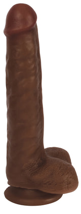 Thinz 8 Inch Slim Dildo with Balls Dark, featuring realistic detailing and a sturdy suction cup base.