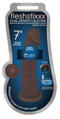 Silexpan Dark Hypoallergenic Silicone Dildo 7 Inch in packaging showcasing its dual density and thermo-reactive features.