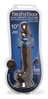 Silexpan Dark Silicone Dildo with Balls 10 Inch featuring flexible dual density silicone design and suction cup base.