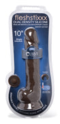 Silexpan Dark Silicone Dildo with Balls 10 Inch featuring flexible dual density silicone design and suction cup base.