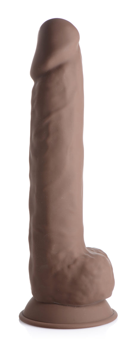 Silexpan Dark Silicone Dildo with Balls 10 Inch features lifelike design and strong suction cup base.