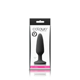 Colours Pleasures Small Silicone Butt Plug Black in packaging, ideal for beginners exploring anal play.