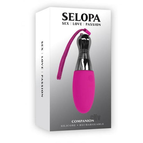 Selopa Companion Rechargeable Silicone Egg Pink packaging with sleek pink design and chrome handle.