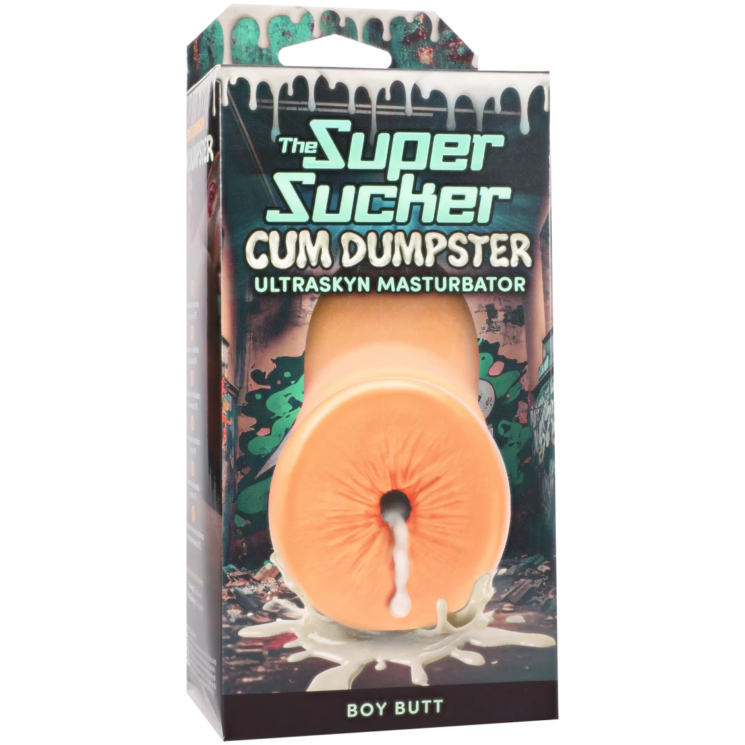 The Super Sucker Cum Dumpster Boy Butt Ultraskyn Masturbator packaging showcasing the product design and details.