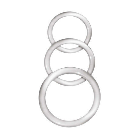 Enhancer Silicone Cock Rings Set Clear featuring three graduated durable rings for a firmer erection.