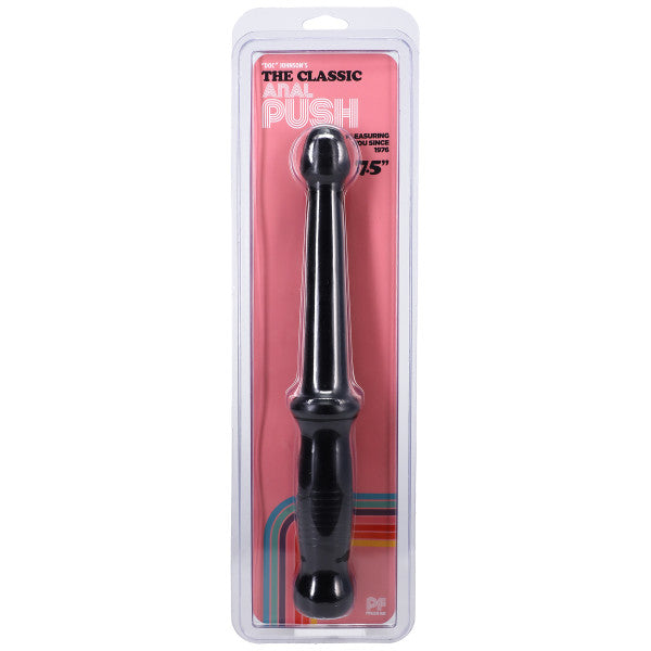 Doc Johnson Anal Push Flexible Anal Probe Black in packaging, designed for comfortable backdoor exploration.