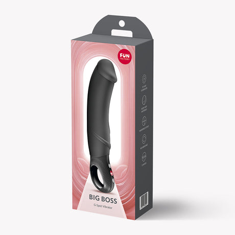 Fun Factory Big Boss G-Spot Vibrator Black packaging showcasing the product design and features.