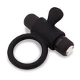 Nu Sensuelle Silicone Bullet Cock Ring Black features a soft stretchy ring and buzzy motor for shared pleasure.