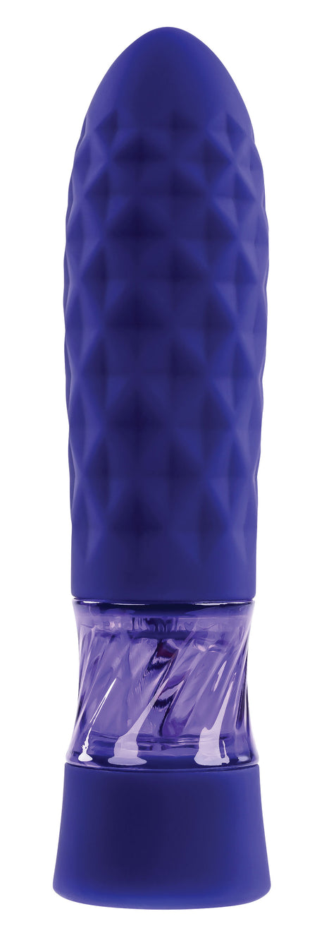 Evolved Raver Light-Up Vibrating Bullet Purple, textured design with multi-color LED lights for enhanced pleasure.