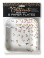 Glitterati Penis Party Paper Plates 8 Count in packaging, featuring playful penis designs in rose gold, gold, and silver.