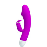 Pretty Love Will 30 Function Rabbit Style Vibrator in vibrant purple with a curved design and flexible clitoral arm.