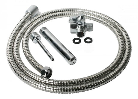 CleanStream Metal Deluxe Shower Enema System kit including nozzles and hose for easy shower installation.