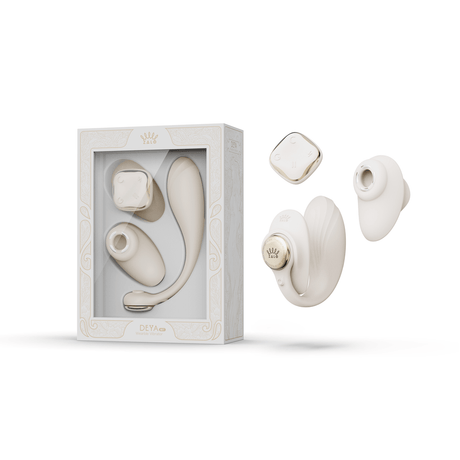 ZALO Deya Wearable Smart Dual Vibrator with App Control in elegant packaging, showcasing its innovative design and accessories.