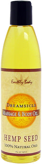 Earthly Body Massage & Body Oil Dreamsicle 8 Oz in a bottle with hemp seed oils for a nourishing massage experience.