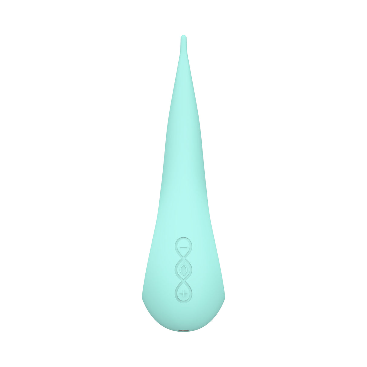Lelo Dot Elliptical Clitoral Stimulator Aqua in a sleek aqua color with ergonomic design and control buttons.
