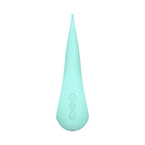 Lelo Dot Elliptical Clitoral Stimulator Aqua in a sleek aqua color with ergonomic design and control buttons.