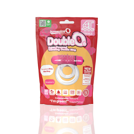 Screaming O 4T DoubleO 6 Vibrating Double Ring Strawberry packaging with double rings and vibrant design.