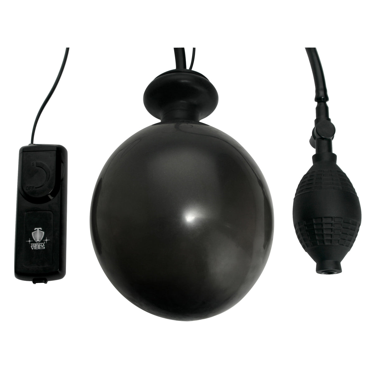Vibro Inflatable Anal Plug Black accessories including inflation bulb and control panel for enhanced anal pleasure.