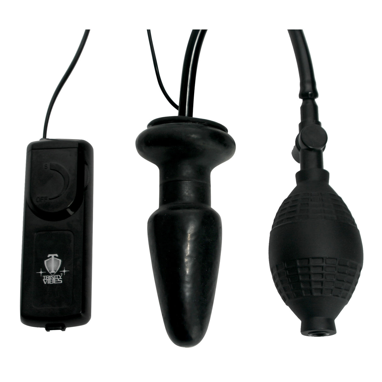 Vibro Inflatable Anal Plug Black components including control and inflator for enhanced anal pleasure.