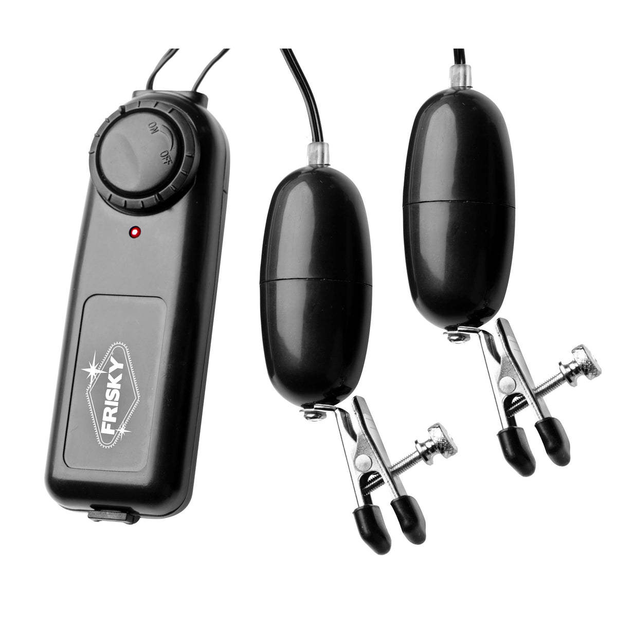 Vibe Me Vibrating Nipple Clamps with Variable Speeds featuring adjustable pressure and a remote control for pleasure.