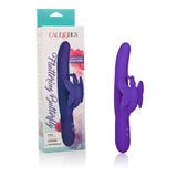 CalExotics Posh Fluttering Butterfly Vibrator Purple displayed with packaging, showcasing its dual motors and silicone design.