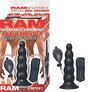 Ram Inflatable Vibrating Anal Expander Black packaging and product with pump for customizable sensation.