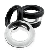 Oxballs Jacker 5-Stack Five-Pack Tube Super-Strong Cockrings featuring black and clear stretchy rings.