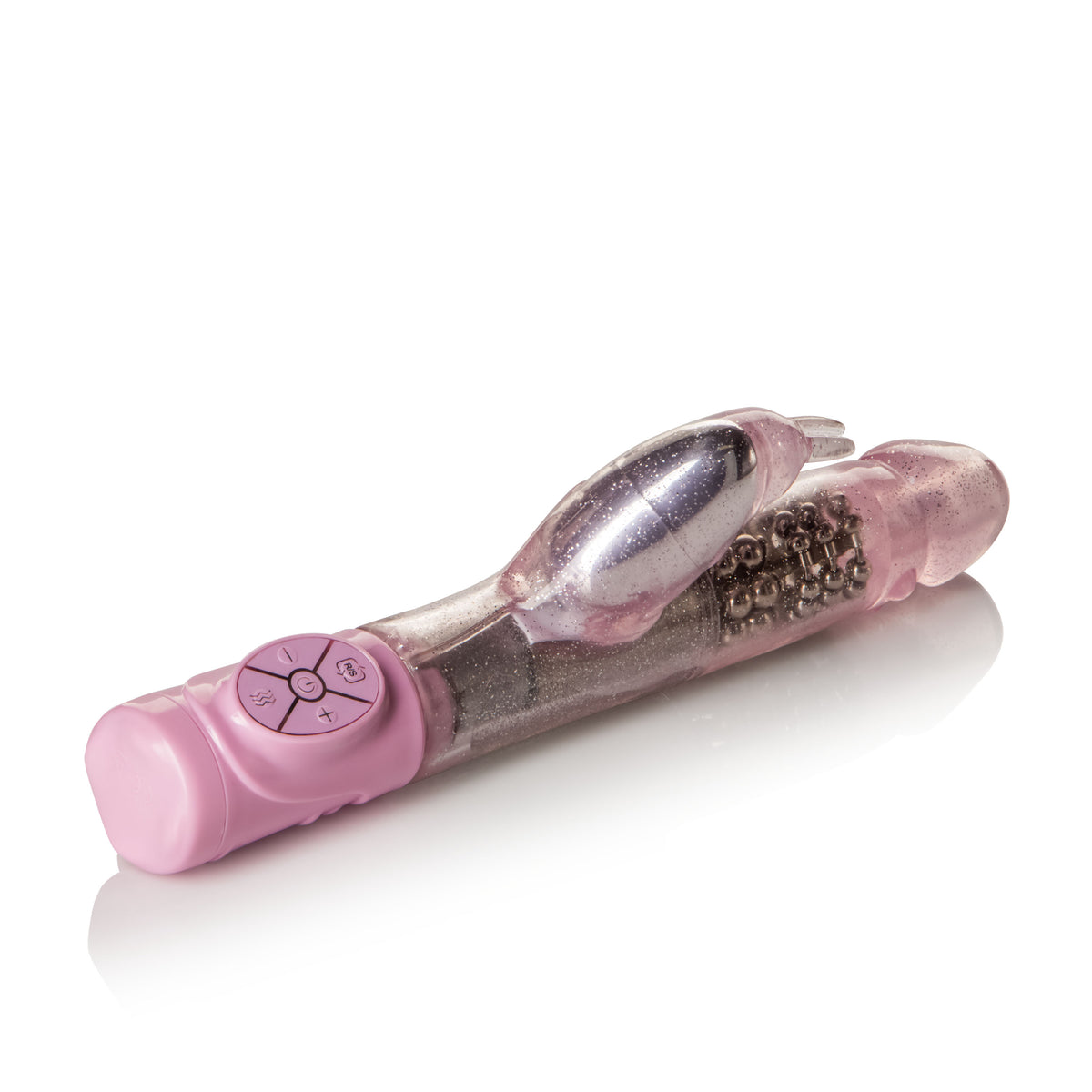 Image of Jack Rabbit Thrusting Rotating Rabbit Vibrator Pink showcasing controls and design features.