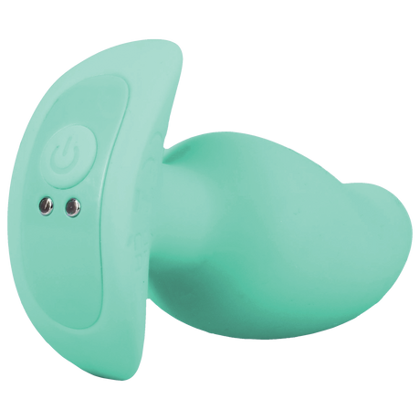 Mood Teaser Vibrating Micro Plug Mint in a mint green color with a smooth tapered tip and easy-to-use controls.