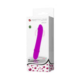 Pretty Love Beck Silicone G-Spot Vibrator Purple packaging showcasing sleek design and features.