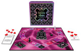 Kheper Games Fantasy Affairs Couples Board Game with game board, cards, and playful accessories in a heart layout.