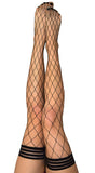 Kixies Michelle Fishnet Thigh High Size A Black featuring a bold large-net pattern and silicone grip band.