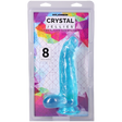 Crystal Jellies Curved Realistic Cock With Balls 8 Inch Teal in packaging, showcasing its vibrant color and design.