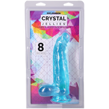 Crystal Jellies Curved Realistic Cock With Balls 8 Inch Teal in packaging, showcasing its vibrant color and design.