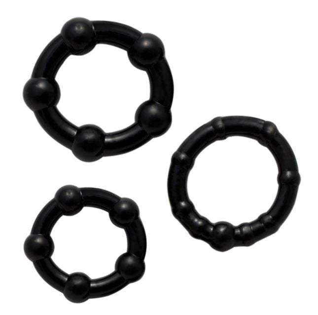 Lord Of The Cock Rings Gandalf Black set of three stretchy beaded rings for confident bedroom fun.